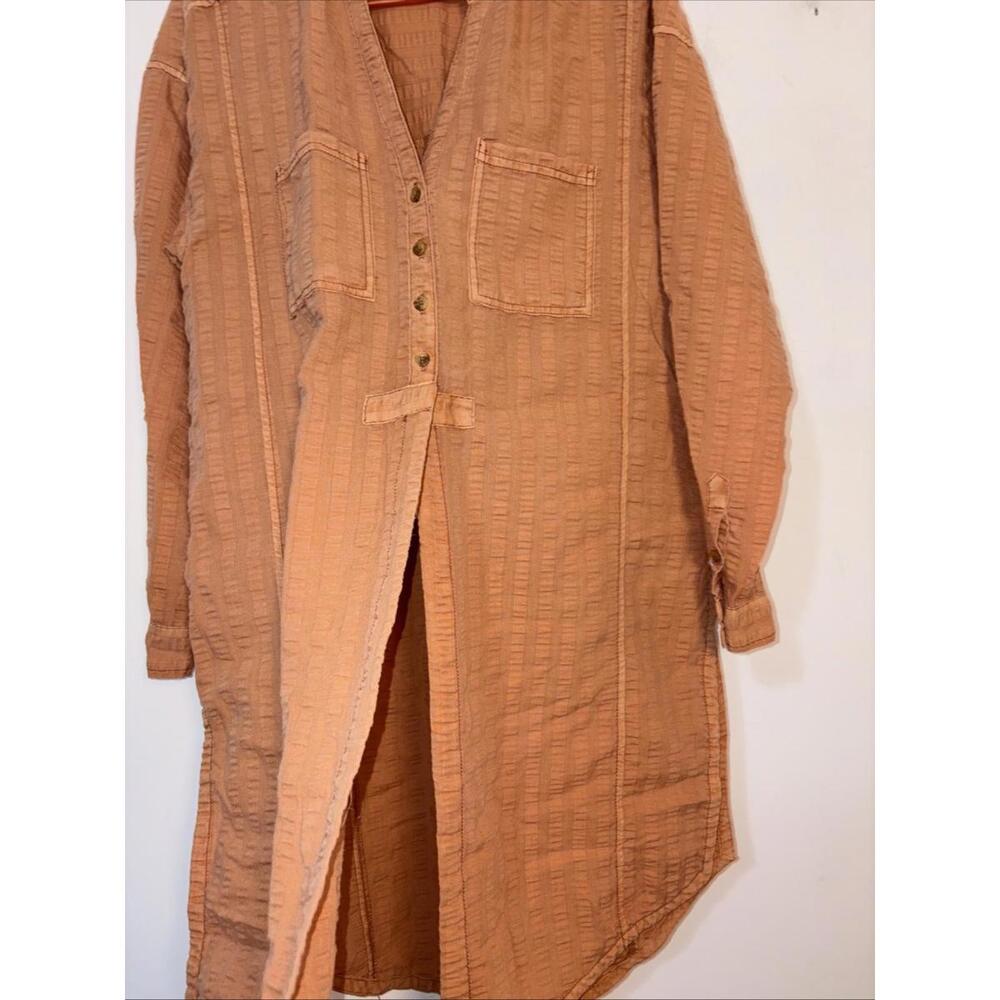 Anthropologie Pilcro Tunic Top Seersucker Button Down Kurti Dark Orange‎ Boho S - Picture 4 of 15